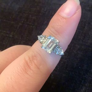 White metal clear stone ring